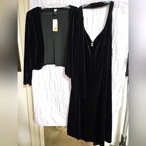 Over the knee black velvet dress with a matching jacket